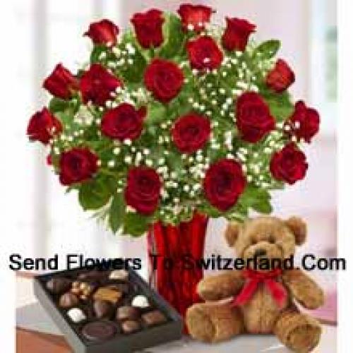 25 Rose con cioccolatini importati e peluche