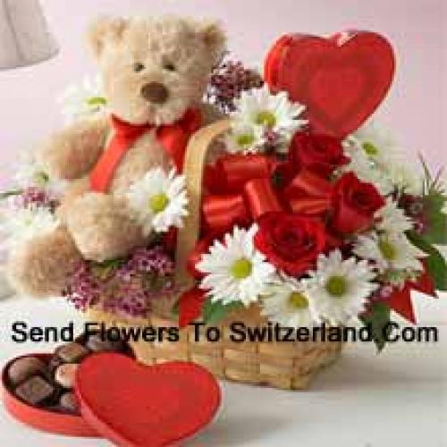 Roses and Gerberas with Teddy and Chocolates