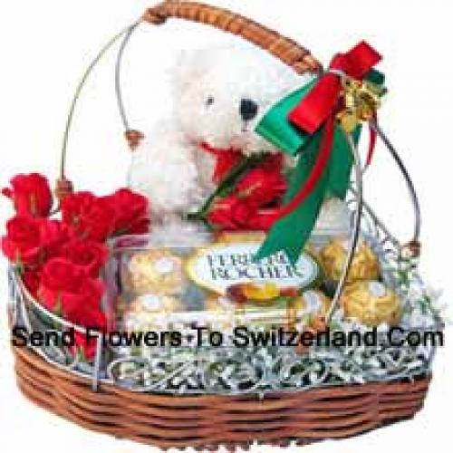 Cute Roses with Cute Teddy and Chocolates