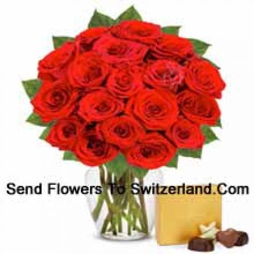 25 Roses in Vase with Chocolate