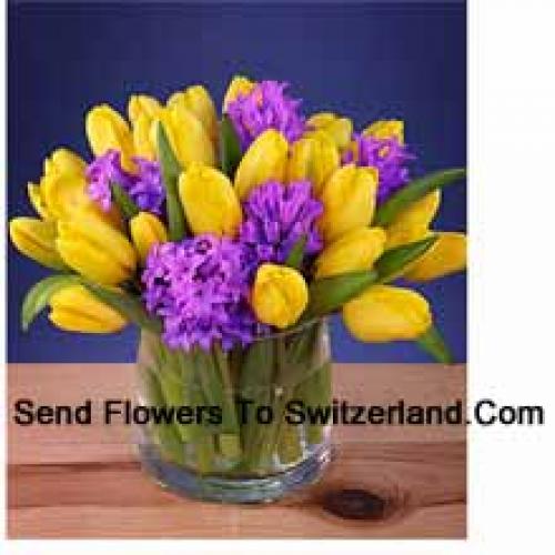 Beautifully Arranged Yellow Tulips in Vase