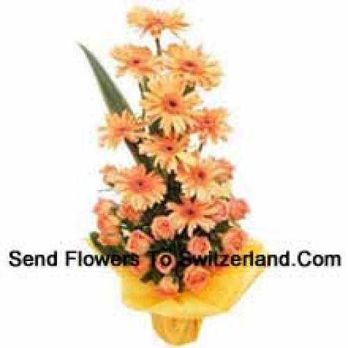 Orange Roses and Gerberas Big Basket