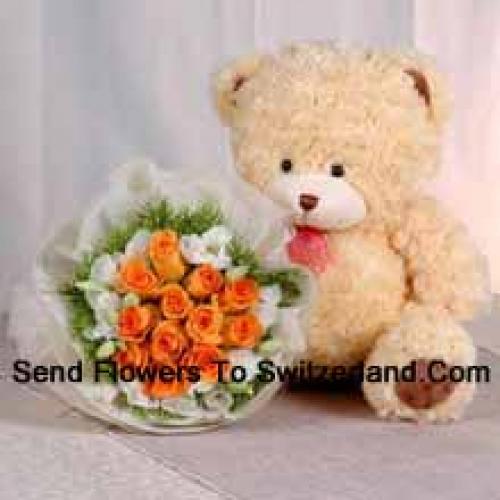 11 Orange Roses with Cute Teddy Bear